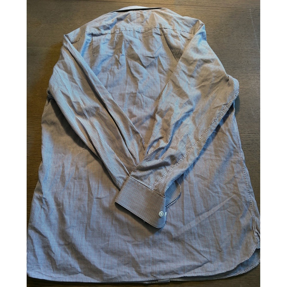 Ike Behar New York Mens 120s Two Ply Gingham Dress Shirt White Long Sleeve - Picture 9 of 11
